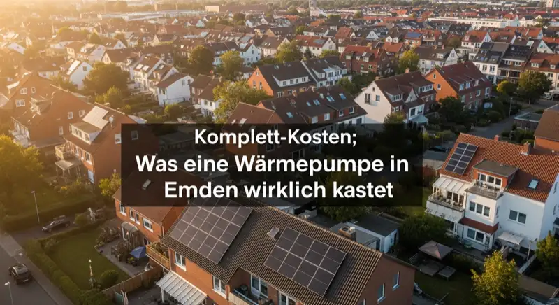 Aerial drone view of typical German residential neighborhood with mixed roof types, red and dark roof tiles, gardens visible, sunny day
