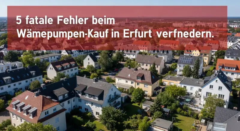 Aerial drone view of typical German residential neighborhood with mixed roof types, red and dark roof tiles, gardens visible, sunny day