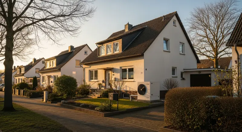 Heizungskeller mit Wärmepumpe und Pufferspeicher in Essener Altbau