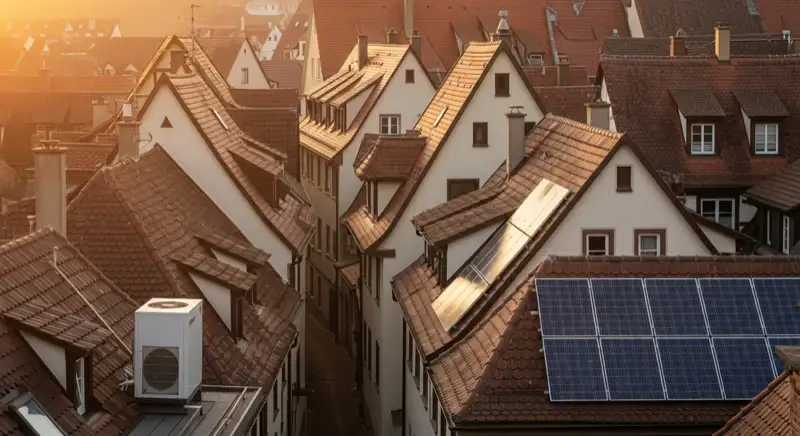 Historische Dachlandschaft in der Ettlinger Altstadt mit engen Gebäuden