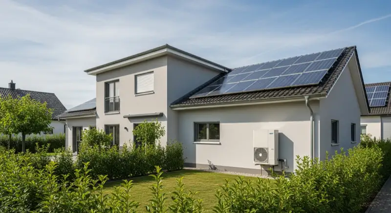 Modern German electrical meter cabinet (Zählerschrank) with smart meter and solar inverter connection, clean technical installation