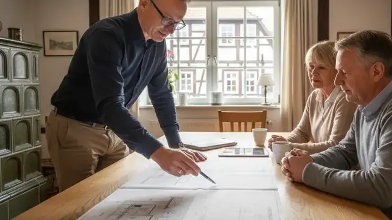 Moderner Heizungskeller mit Wärmepumpe in einem Flensburger Altbau