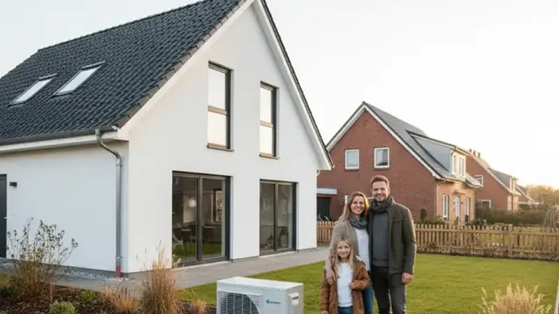 Moderner Technikraum mit Wärmepumpe und Pufferspeicher im Keller eines Flensburger Altbaus