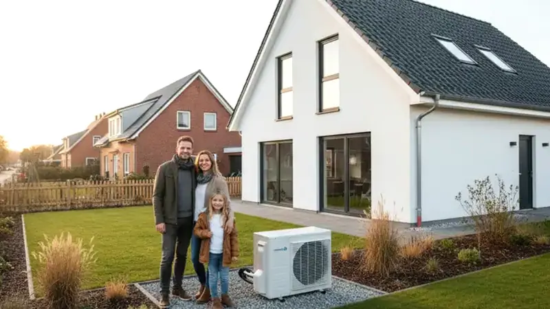 Smart-Home-Display mit Wärmepumpensteuerung in einem modernen Flensburger Wohnzimmer