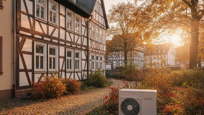 Wärmepumpe an einem Altbau in Frankfurt-Sachsenhausen installiert