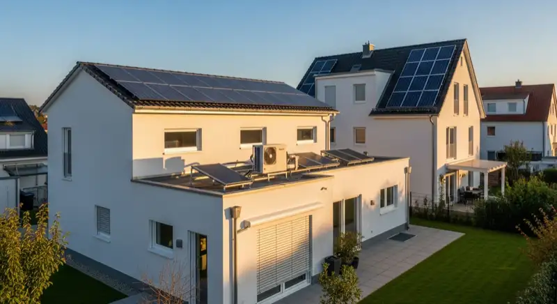 Modernes Einfamilienhaus in Fürth Südstadt mit Luft-Wasser-Wärmepumpe im Garten