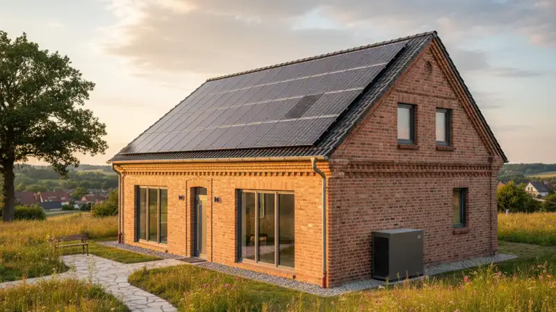 Moderner Technikraum mit Wärmepumpe und Pufferspeicher im Keller eines Garbsener Altbaus