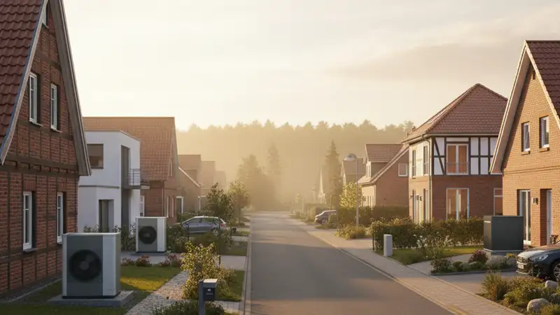 Fachinstallateur bei der Montage einer Wärmepumpe an einem Garbsener Altgarbsener Haus mit Klinker-Fassade