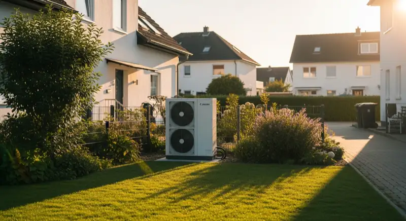 Einfamilienhaus in Gelsenkirchen mit moderner Luft-Wasser-Wärmepumpe im Vorgarten