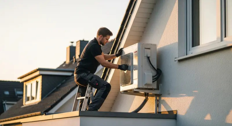 Moderner Heizungskeller mit Wärmepumpe in einem Geraer Altbau