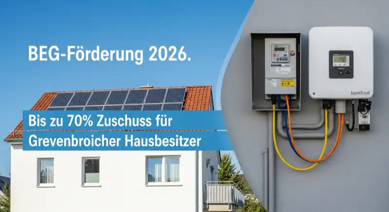 Modern German electrical meter cabinet (Zählerschrank) with smart meter and solar inverter connection, clean technical installation