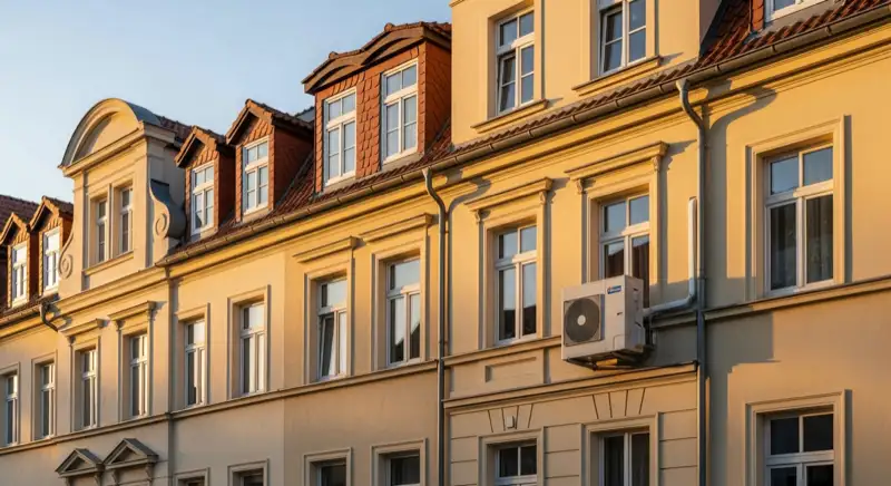 Historische Güstrower Altstadtfassade mit saniertem Wohnhaus
