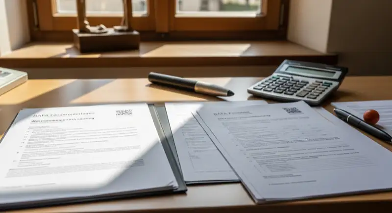 Förderunterlagen und Dokumente für Wärmepumpenförderung auf einem Schreibtisch