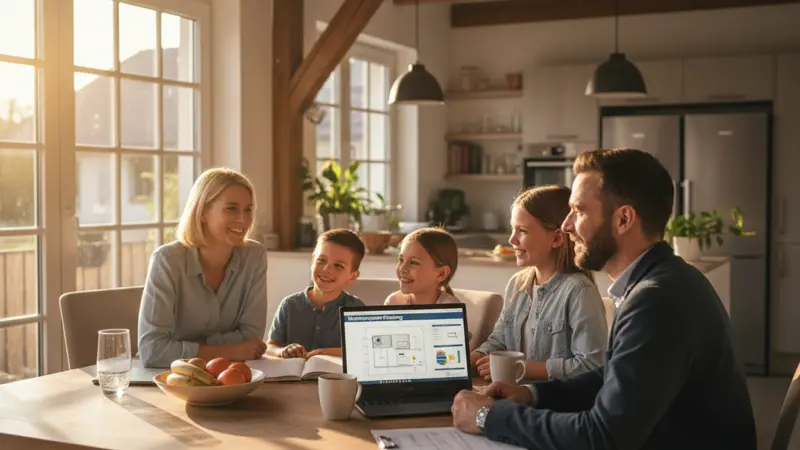 Energieberater berät eine Familie zur Wärmepumpen-Planung