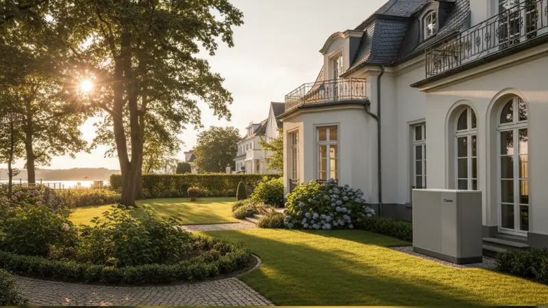 Wärmepumpe neben einer Hamburger Stadtvilla in Blankenese