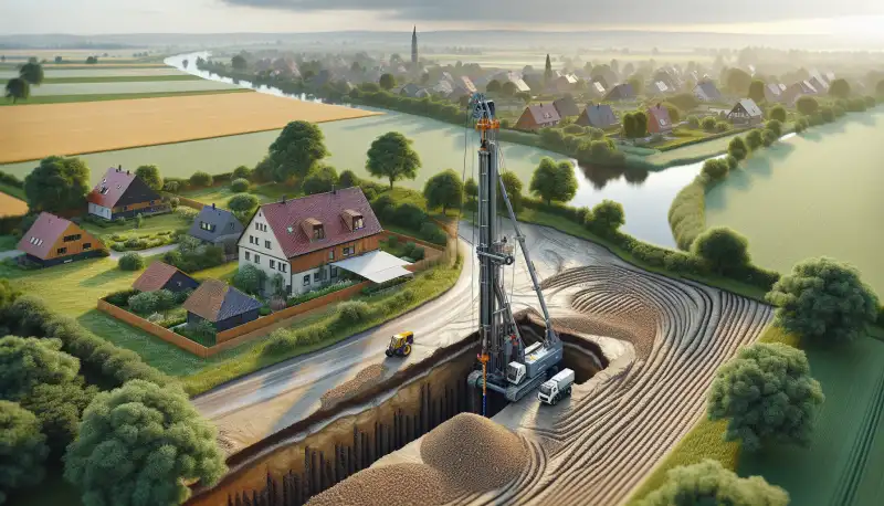 Erdwärmebohrung im flachen westfälischen Gelände bei Hamm