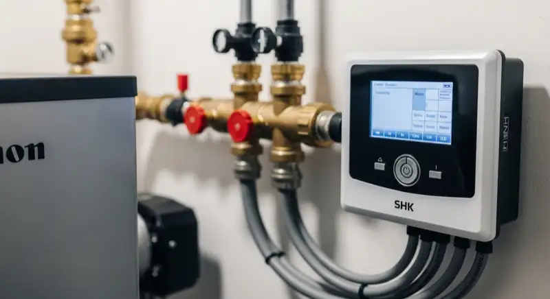 Typisches Althanauer Haus in Großauheim mit Erker und moderner Wärmepumpe im seitlichen Vorgarten