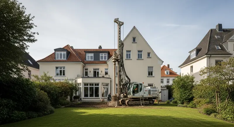 Erdwärmebohrung im Garten eines Hauses in Hannover