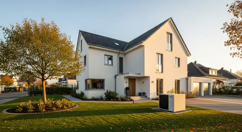 Einfamilienhaus mit Wärmepumpe im Vorgarten in Hannover
