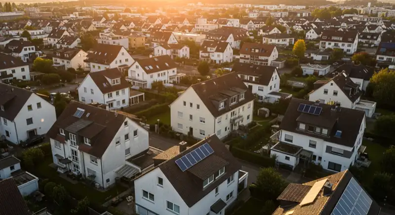 Wohngebiete in Heilbronn mit verschiedenen Bauformen, typische Einfamilienhäuser und Dachstrukturen aus der Luft