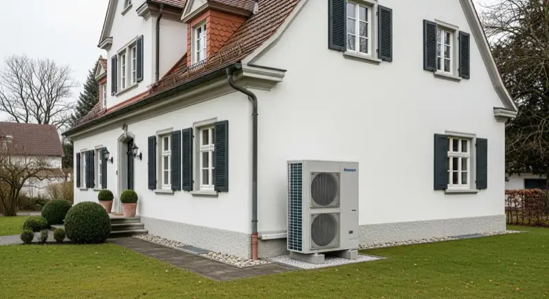 Hildener Gründerzeit-Altbau mit moderner Wärmepumpe im Hinterhof