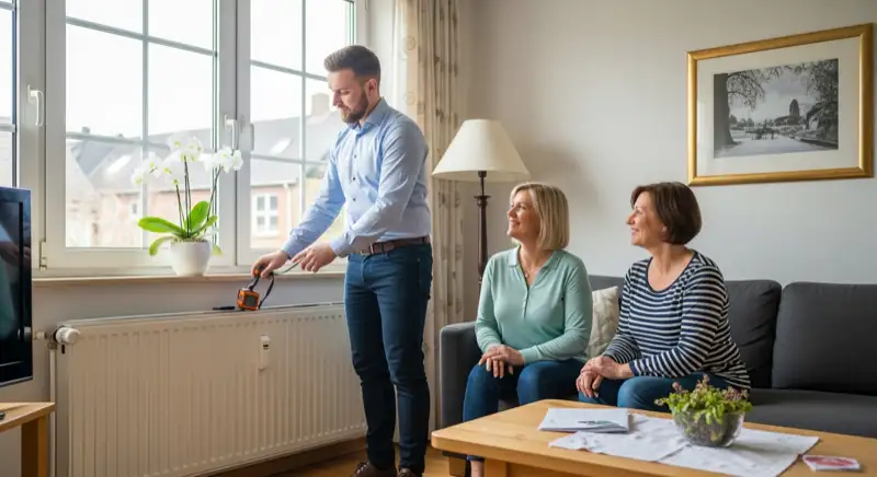 Moderner Heizungskeller mit Wärmepumpe in einem Hildesheimer Altbau