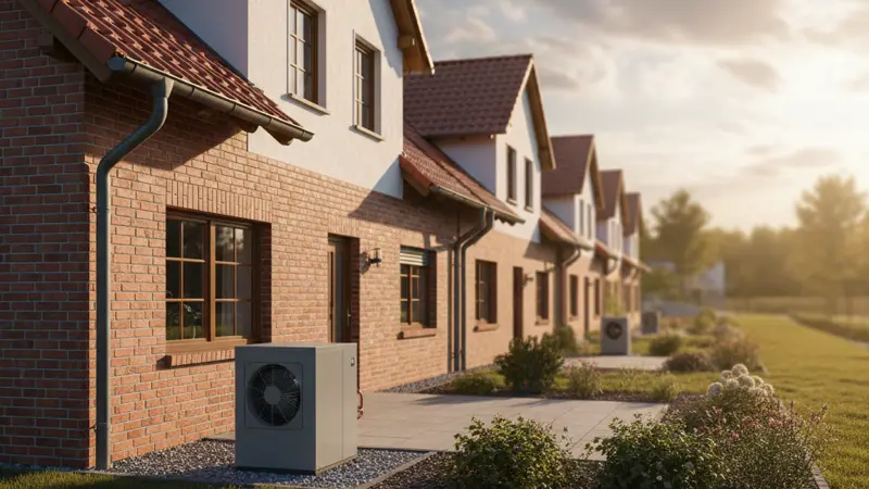 Luft-Wärmepumpe Außeneinheit an einem Ibbenbürener Reihenhaus