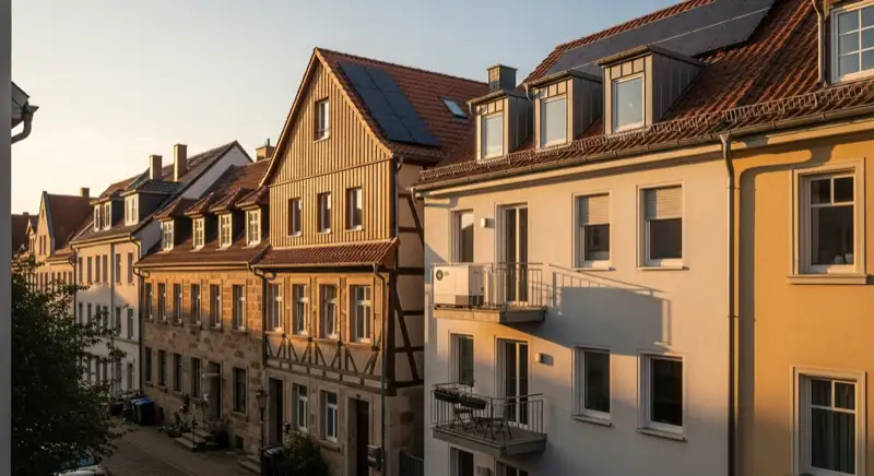 Historische Häuserzeile in Ilmenau mit modernisiertem Wohnhaus