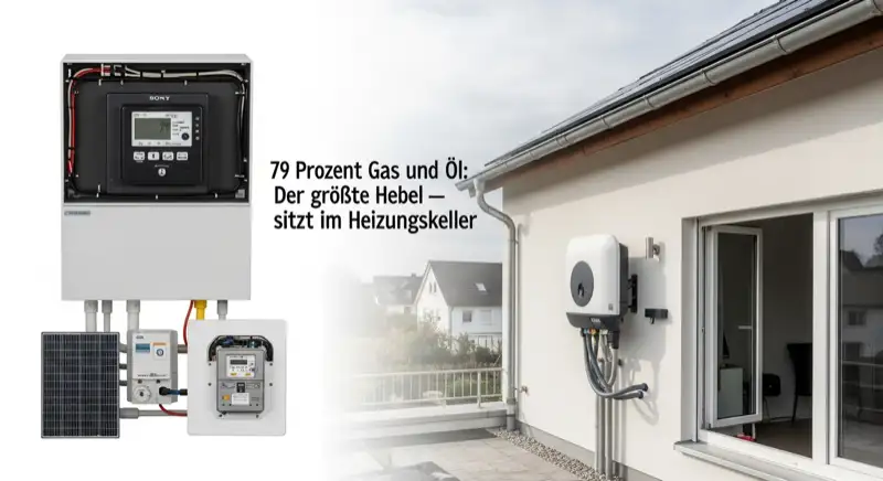Modern German electrical meter cabinet (Zählerschrank) with smart meter and solar inverter connection, clean technical installation