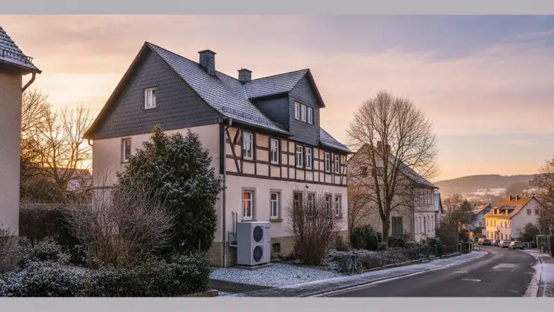 Moderner Technikraum mit Wärmepumpe und Pufferspeicher im Keller eines Jenaer Altbaus