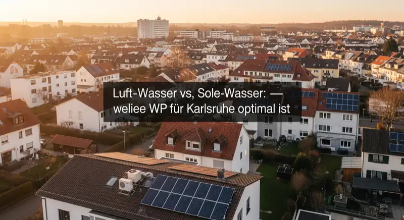 Aerial drone view of typical German residential neighborhood with mixed roof types, red and dark roof tiles, gardens visible, sunny day