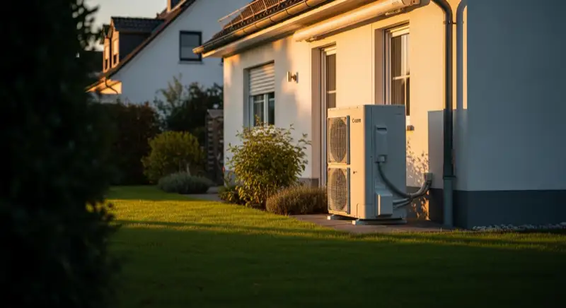 Luft-Wasser-Wärmepumpe im Garten eines Einfamilienhauses in Bad Honnef
