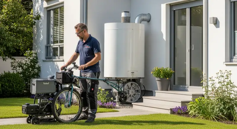 Smart-Home-Display mit Wärmepumpensteuerung in einem modernen Koblenzer Wohnzimmer