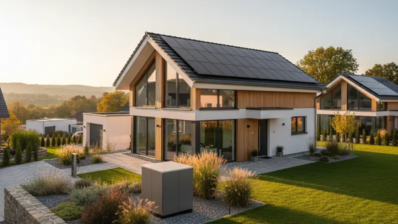 Wärmepumpe und Solaranlage auf einem Kölner Einfamilienhaus