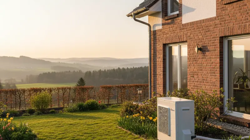 Symbolbild Förderung: Geldscheine und Taschenrechner neben einem Wärmepumpen-Angebot aus Aachen