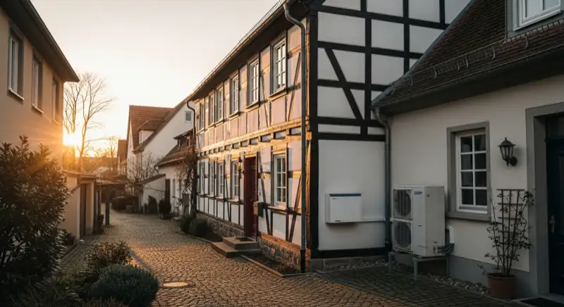 Altstadthaus in Attendorn mit dezent platzierter Wärmepumpen-Außeneinheit