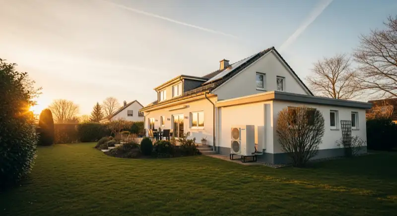 Großes Einfamilienhaus in Rhöndorf mit sichtbarer Wärmepumpen-Außeneinheit