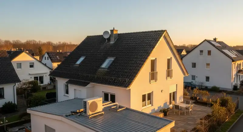 Fotorealistisches Einfamilienhaus in Bensheim-Auerbach mit Wärmepumpen-Außeneinheit