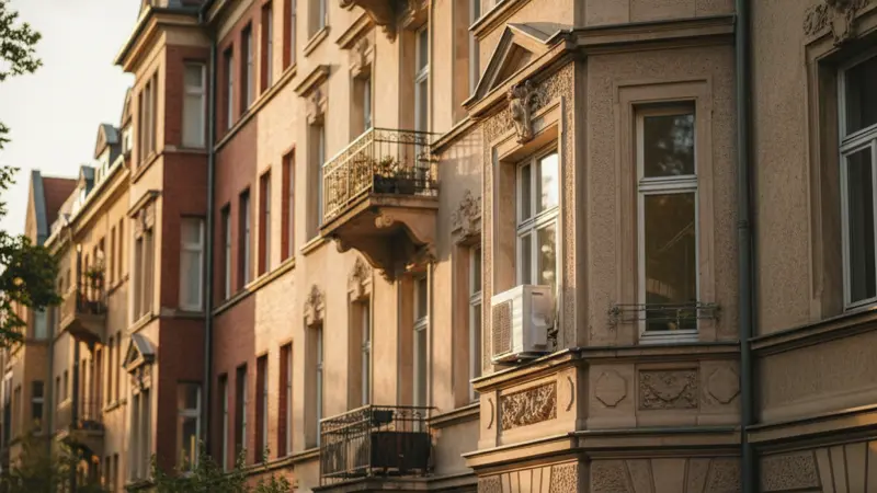 Wärmepumpe an der Fassade eines Berliner Altbaus in Prenzlauer Berg