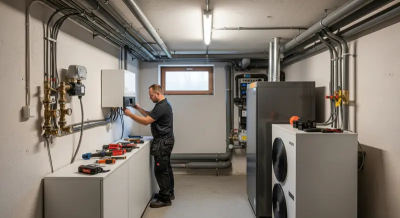 Kostenvergleich Wärmepumpe vs. Gasheizung in Bonn, Gaszähler und Wärmepumpen-Display nebeneinander