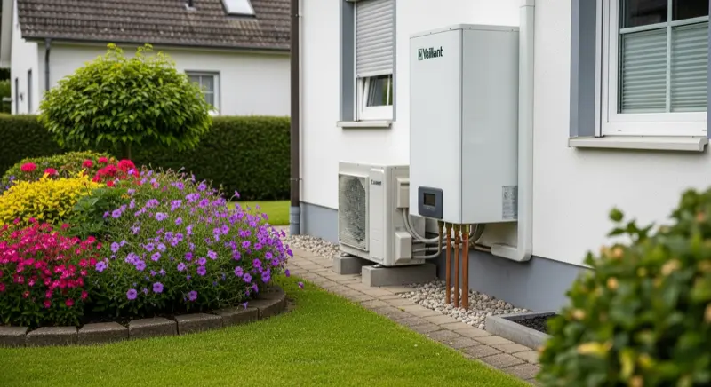 Wärmepumpe an einem sanierten Gründerzeithaus in der Bonner Südstadt