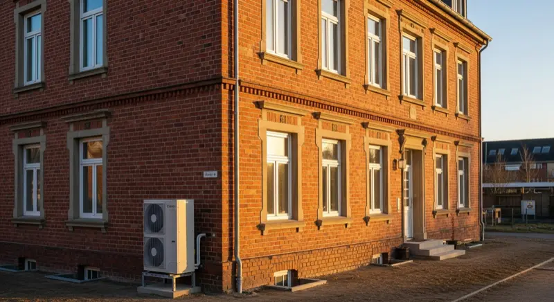 Altbausanierung in Bremen-Findorff - Wärmepumpe an Backsteinhaus