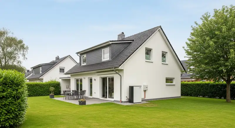 Einfamilienhaus in Brühl mit moderner Luft-Wasser-Wärmepumpe im gepflegten Garten