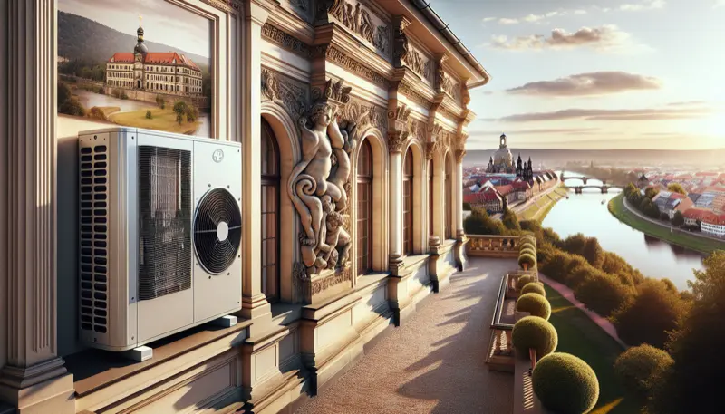 Wärmepumpe an einer Dresdner Gründerzeit-Villa im Elbhangviertel