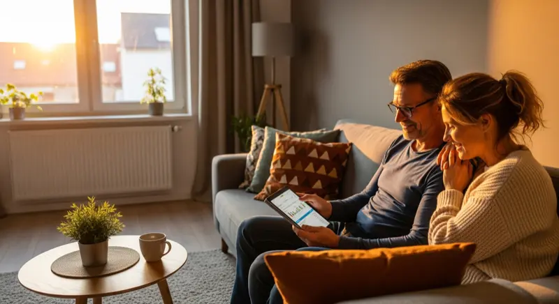 Heizungsmonteur bei der Wärmepumpen-Installation im Keller eines Hauses in Duisburg
