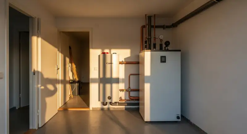 Warmwasser-Wärmepumpe im Kellertechnikraum eines Erfurter Mehrfamilienhauses