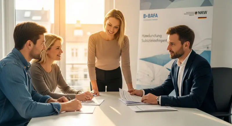 Wärmepumpe an einem typischen Essener Zechenhaus, Ruhrgebiet-Architektur mit Backsteinfassade