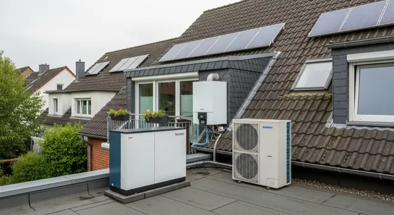 Hybridheizung Installation mit Gasbrennwert und Wärmepumpe in Essen