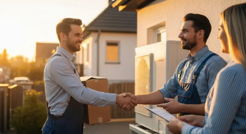 Verschiedene Wärmepumpen-Typen nebeneinander in einem Essener Wohngebiet