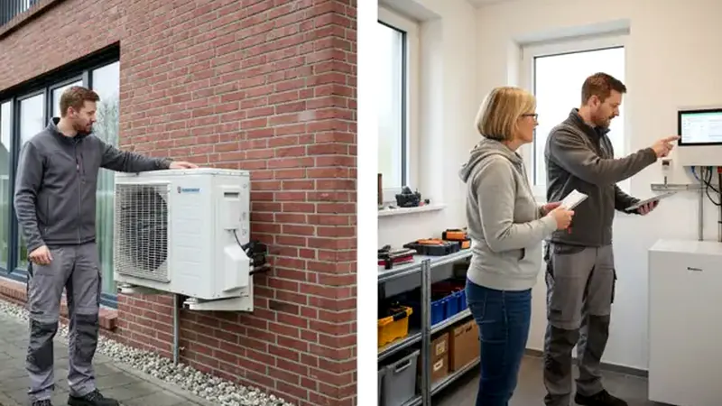 Altbausanierung in Flensburg-Weiche - Wärmepumpe an Backsteinhaus